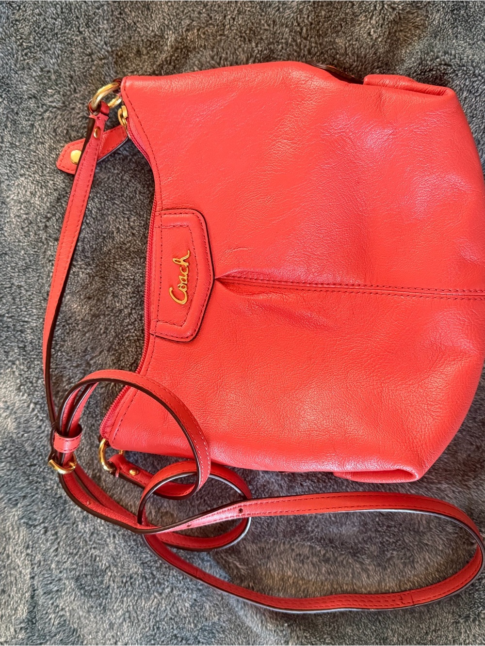 Coach Ashley Leather Swingpack Crossbody / Small Hobo Bag -coral color